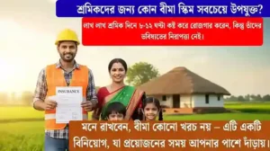 ভারতের গ্রামীণ শ্রমিক পরিবার বীমা কাগজ হাতে দাঁড়িয়ে নিরাপদ ভবিষ্যতের বার্তা দিচ্ছে